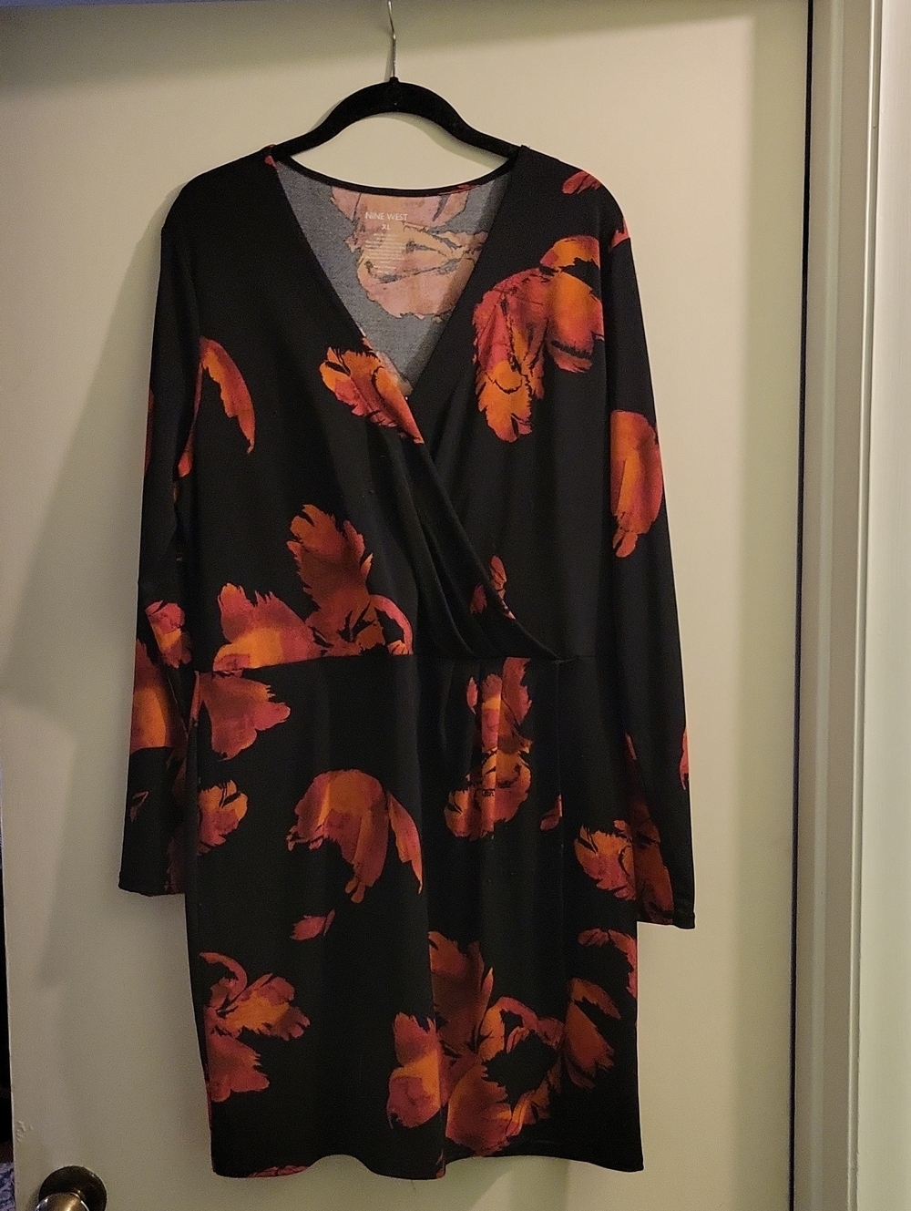 Nine West Black Dress with Peach and Orange Floral Print